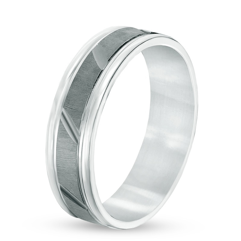 Men's 6.0mm Slanted Groove Band in Sterling Silver with Black Rhodium