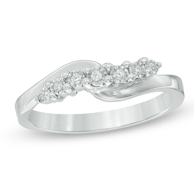 Main Image 1 of Diamond Accent Seven Stone Bypass Anniversary Band in Sterling Silver