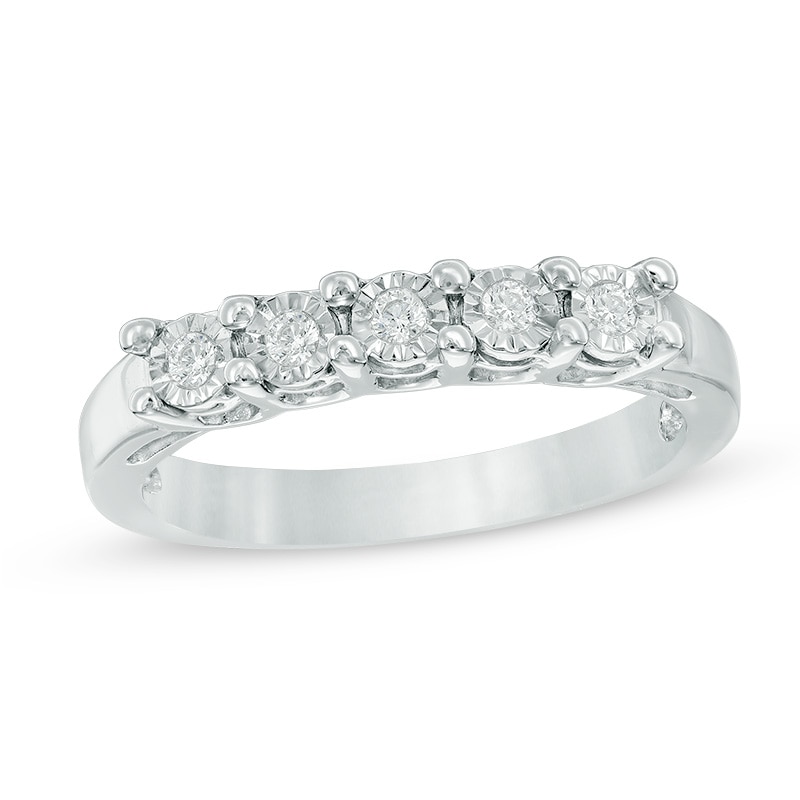 Main Image 1 of 0.09 CT. T.W. Diamond Five Stone Anniversary Band in Sterling Silver