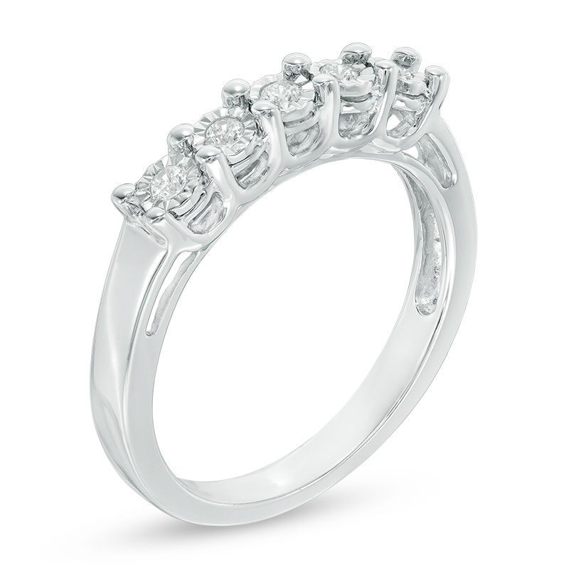 Main Image 2 of 0.09 CT. T.W. Diamond Five Stone Anniversary Band in Sterling Silver