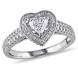 1.00 CT. T.W. Heart-Shaped Diamond Framed Double Row Engagement Ring in 14K White Gold