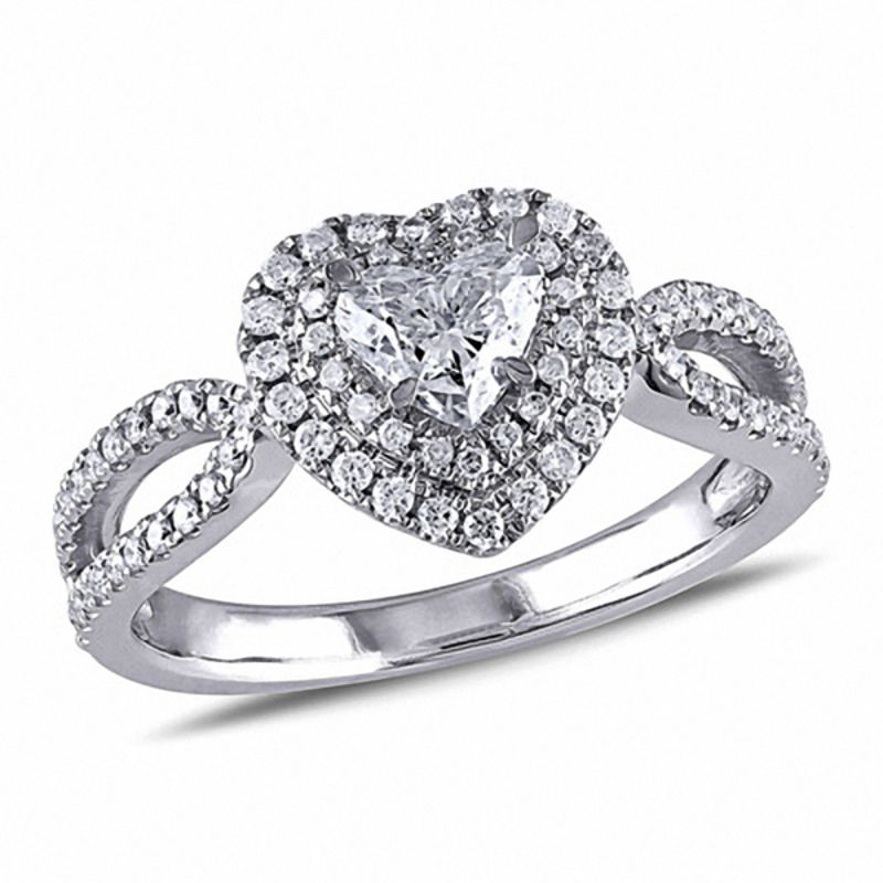 1.00 CT. T.W. Heart-Shaped Diamond Double Frame Split Shank Engagement Ring in 14K White Gold