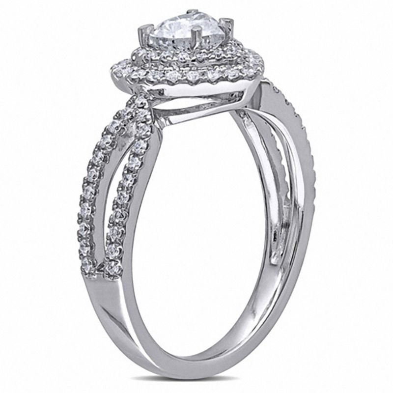 1.00 CT. T.W. Heart-Shaped Diamond Double Frame Split Shank Engagement Ring in 14K White Gold