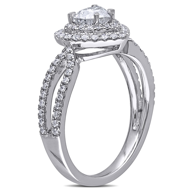 1.00 CT. T.W. Heart-Shaped Diamond Double Frame Split Shank Engagement Ring in 14K White Gold