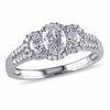 Thumbnail Image 1 of 0.99 CT. T.W. Oval Diamond Frame Three Stone Double Row Engagement Ring in 14K White Gold