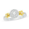 Thumbnail Image 0 of 0.23 CT. T.W. Diamond Frame Flower Engagement Ring in Sterling Silver and 10K Gold