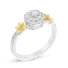 Thumbnail Image 2 of 0.23 CT. T.W. Diamond Frame Flower Engagement Ring in Sterling Silver and 10K Gold