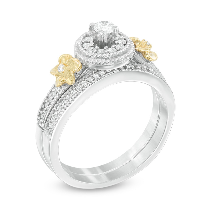 0.30 CT. T.W. Diamond Frame Flower Bridal Set in 10K Two-Tone Gold