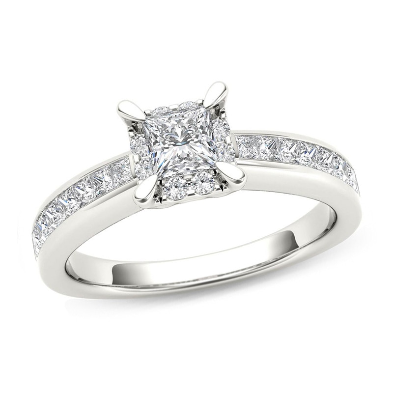 Main Image 1 of 0.23 CT. T.W. Quad Princess-Cut Diamond Frame Promise Ring in 14K White Gold