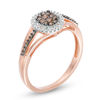 Thumbnail Image 1 of 0.25 CT. T.W. Composite Champagne and White Diamond Oval Frame Ring in 10K Rose Gold