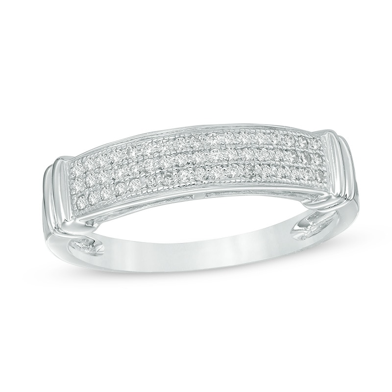 0.18 CT. T.W. Diamond Three Row Collar Anniversary Band in 10K White Gold