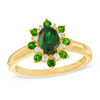 Thumbnail Image 1 of Oval Chrome Diopside and 0.12 CT. T.W. Diamond Flower Frame Ring in 10K Gold
