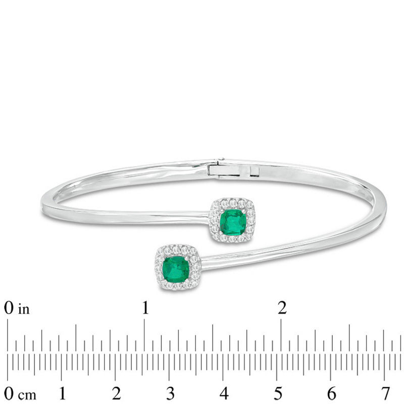 Main Image 2 of 5.0mm Cushion-Cut Green Quartz Doublet and Lab-Created White Sapphire Frame Bypass Bangle in Sterling Silver