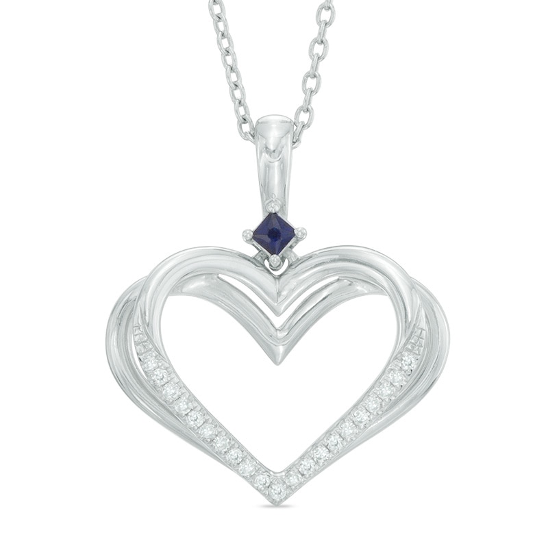 The Kindred Heart from Vera Wang Love Collection Sapphire and 0.089 CT. T.W. Diamond Heart Pendant in Sterling Silver