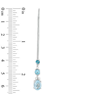 Blue Topaz and Lab-Created White Sapphire Three Stone Threader Drop Earrings in Sterling Silver