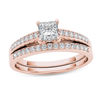 Thumbnail Image 0 of 0.62 CT. T.W. Princess-Cut Diamond Bridal Set in 14K Rose Gold