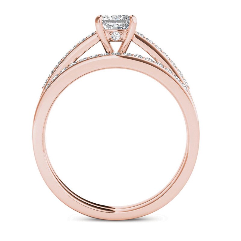0.62 CT. T.W. Princess-Cut Diamond Bridal Set in 14K Rose Gold