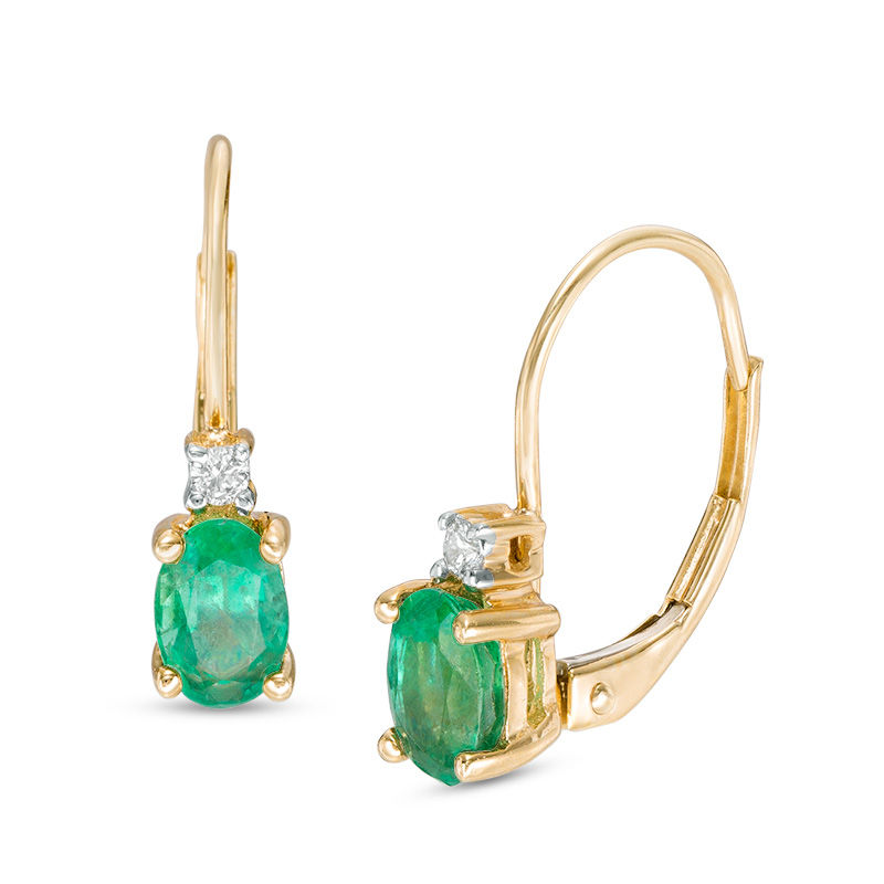 Oval Emerald and Diamond Accent Drop Earrings in 10K Gold|Peoples Jewellers