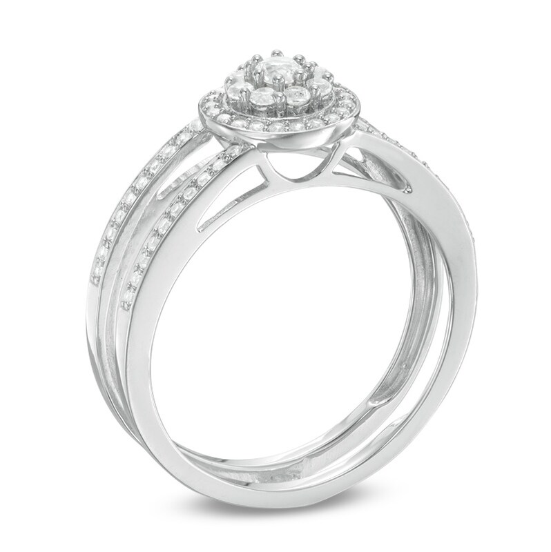 Main Image 2 of Lab-Created White Sapphire, Emerald, Ruby and Blue Sapphire Four Piece Bridal Set in Sterling Silver