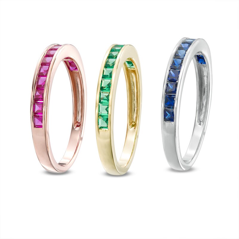 Main Image 3 of Lab-Created White Sapphire, Emerald, Ruby and Blue Sapphire Four Piece Bridal Set in Sterling Silver