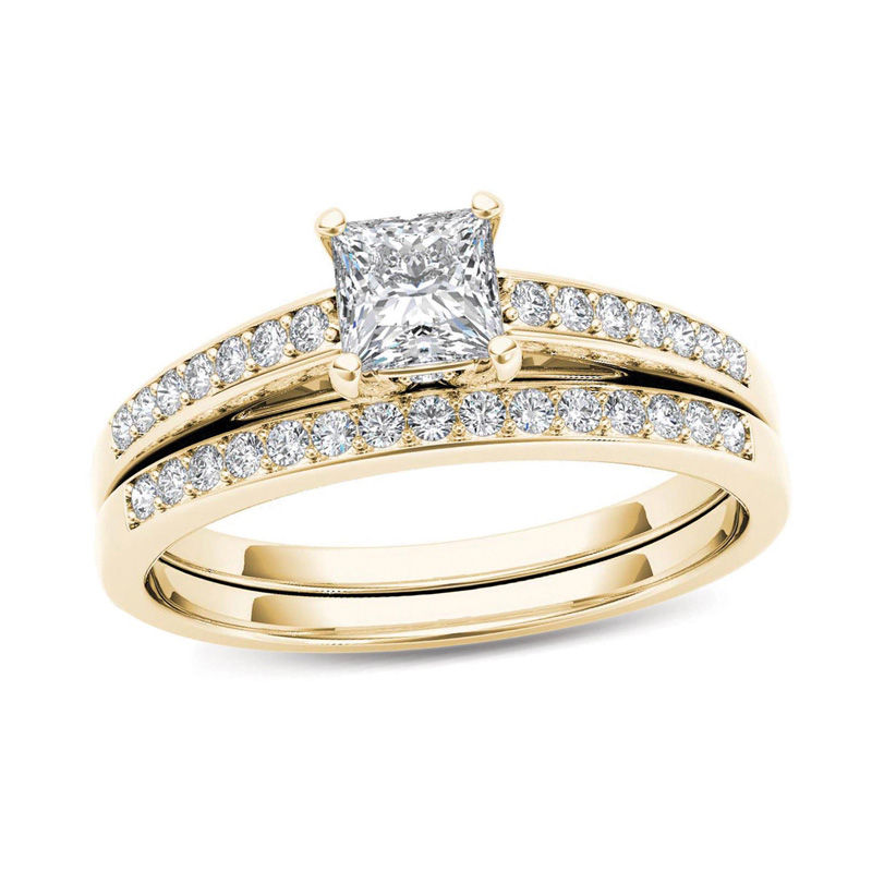 0.62 CT. T.W. Princess-Cut Diamond Bridal Set in 14K Gold