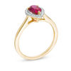 Thumbnail Image 1 of Pear-Shaped Lab-Created Ruby and White Sapphire Frame Ring in 10K Gold