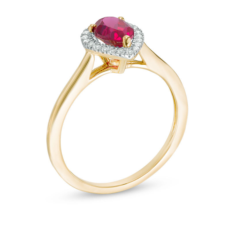 Pear-Shaped Lab-Created Ruby and White Sapphire Frame Ring in 10K Gold