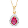 Thumbnail Image 0 of Pear-Shaped Lab-Created Ruby and White Sapphire Frame Pendant in 10K Gold