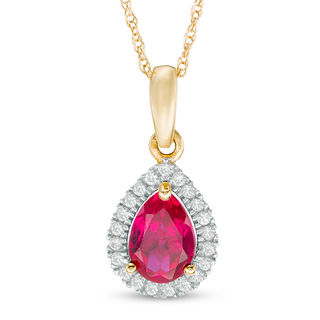 Pear-Shaped Lab-Created Ruby and White Sapphire Frame Pendant in 10K Gold