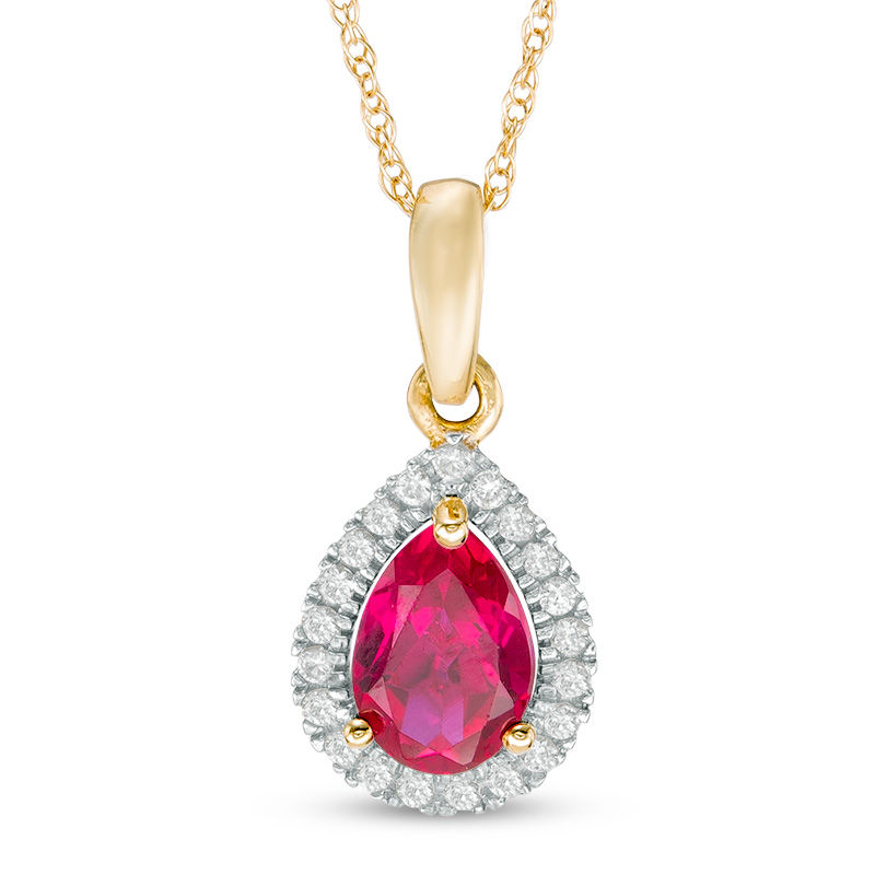 Pear-Shaped Lab-Created Ruby and White Sapphire Frame Pendant in 10K Gold|Peoples Jewellers