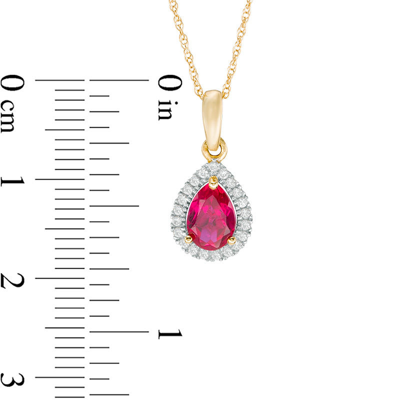 Main Image 2 of Pear-Shaped Lab-Created Ruby and White Sapphire Frame Pendant in 10K Gold