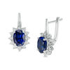 Thumbnail Image 0 of Oval Lab-Created Blue Sapphire and Diamond Accent Sunburst Drop Earrings in Sterling Silver