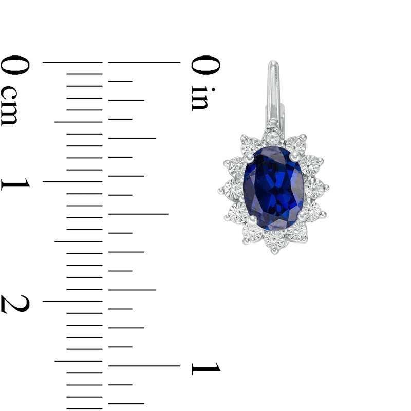 Oval Lab-Created Blue Sapphire and Diamond Accent Sunburst Drop Earrings in Sterling Silver