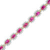 Thumbnail Image 1 of Oval Lab-Created Ruby and Diamond Accent Sunburst Frame Bracelet in Sterling Silver with 18K Gold Plate - 7.5"