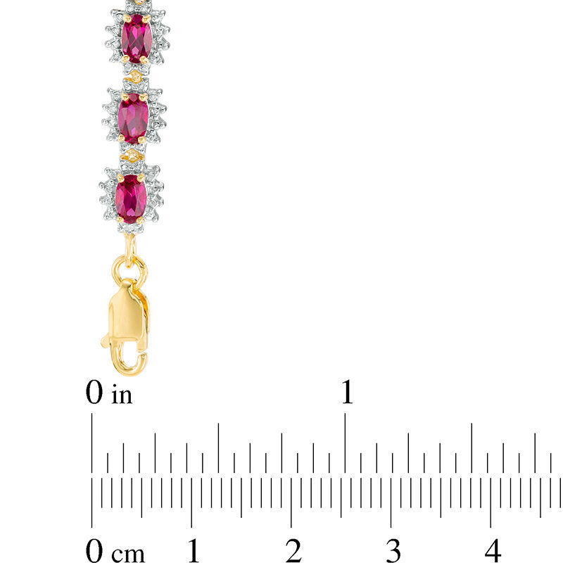 Main Image 2 of Oval Lab-Created Ruby and Diamond Accent Sunburst Frame Bracelet in Sterling Silver with 18K Gold Plate - 7.5"