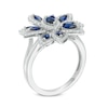 Thumbnail Image 1 of Lab-Created Blue and White Sapphire Flower Ring in Sterling Silver