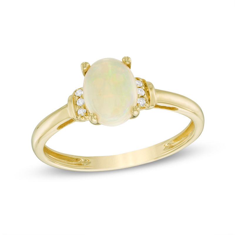 Oval Opal and Diamond Accent Tri-Sides Collar Ring in 10K Gold|Peoples Jewellers