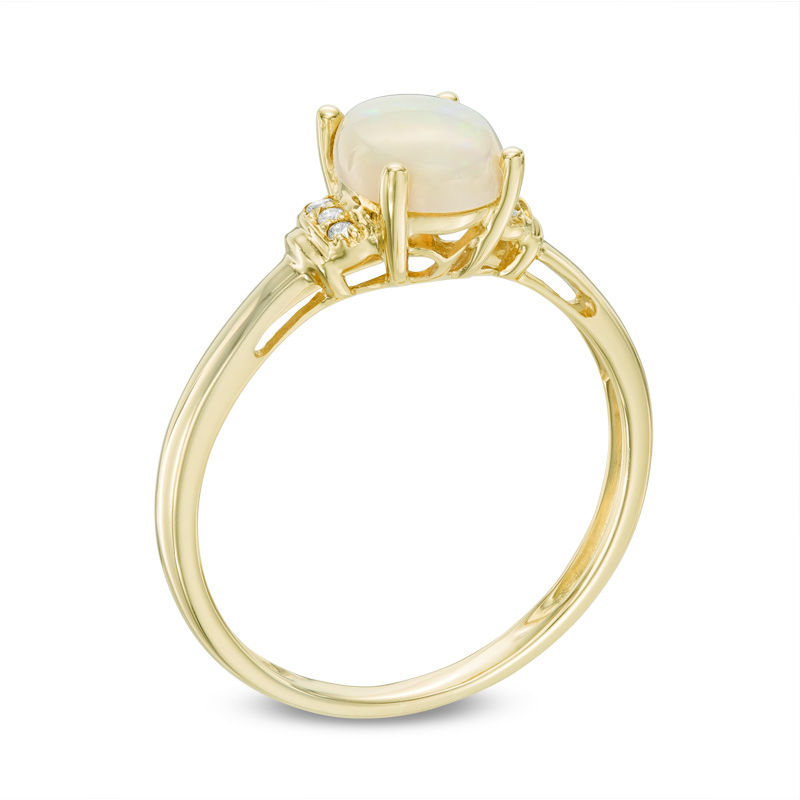 Oval Opal and Diamond Accent Tri-Sides Collar Ring 10K Gold