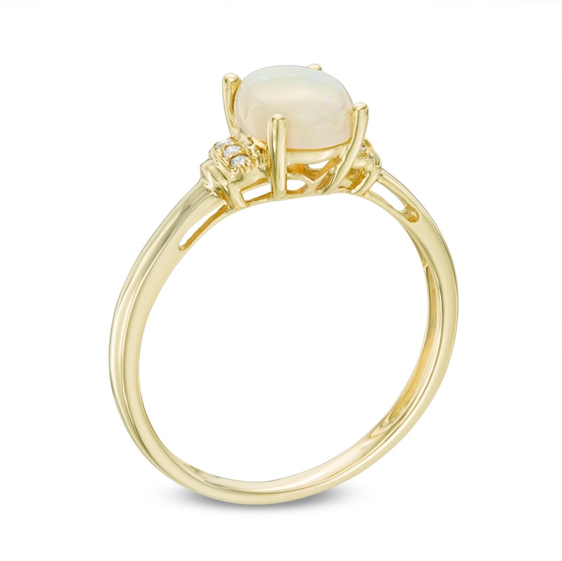 Oval Opal and Diamond Accent Tri-Sides Collar Ring in 10K Gold