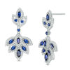 Thumbnail Image 0 of Lab-Created Blue and White Sapphire Floral Drop Earrings in Sterling Silver