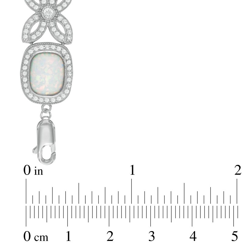 Main Image 2 of Cushion-Cut Lab-Created Opal and White Sapphire Vintage-Style &quot;XO&quot; Bracelet in Sterling Silver