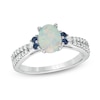 Thumbnail Image 0 of Oval Lab-Created Opal, Blue and White Sapphire Tri-Sides Ring in Sterling Silver