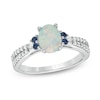 Thumbnail Image 1 of Oval Lab-Created Opal, Blue and White Sapphire Tri-Sides Ring in Sterling Silver
