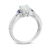 Thumbnail Image 2 of Oval Lab-Created Opal, Blue and White Sapphire Tri-Sides Ring in Sterling Silver
