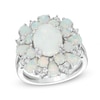 Thumbnail Image 0 of Oval Lab-Created Opal and White Sapphire Flower Ring in Sterling Silver