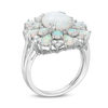 Thumbnail Image 1 of Oval Lab-Created Opal and White Sapphire Flower Ring in Sterling Silver