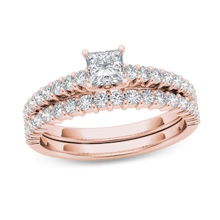 1.00 CT. T.W. Princess-Cut Diamond Bridal Set in 14K Rose Gold