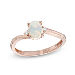 Oval Opal and Diamond Accent Bypass Ring in 10K Rose Gold