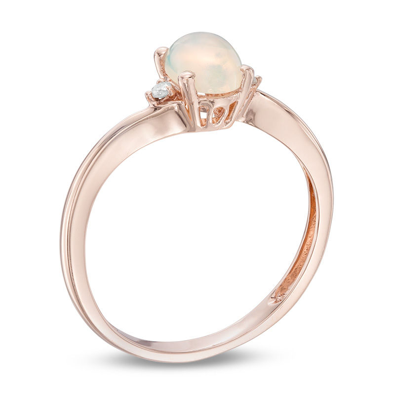 Oval Opal and Diamond Accent Bypass Ring in 10K Rose Gold