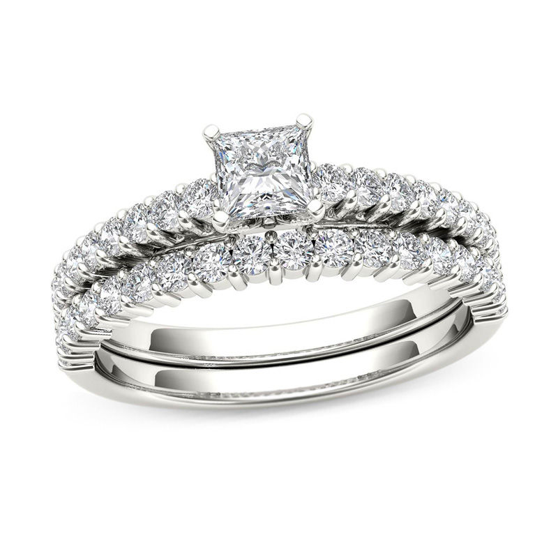 1.00 CT. T.W. Princess-Cut Diamond Bridal Set in 14K White Gold